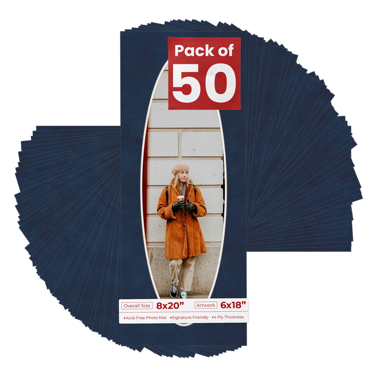 Navy Suede Mat Board for 8x20 Frames - Oval Opening for 6x18 Photos